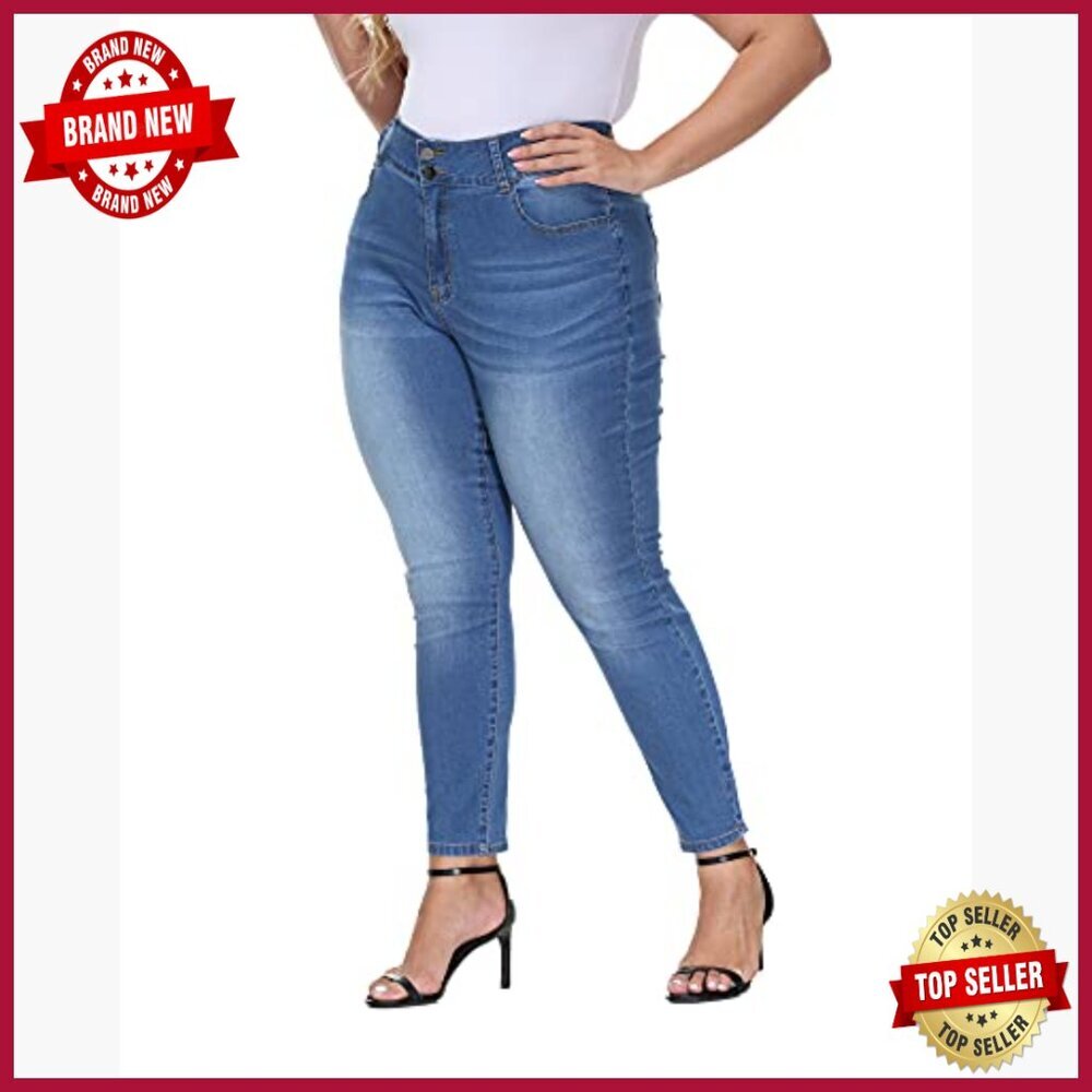 Plus Size High Waisted Skinny Jeans Stretchy Ankle Length Classic Fit - Picture 2 of 7